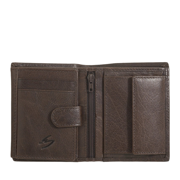 Petit portefeuille pour homme Nuvola Pelle en cuir de buffle avec porte-monnaie - Portefeuille vertical compact avec fermeture éclair, poches transparentes et porte-cartes