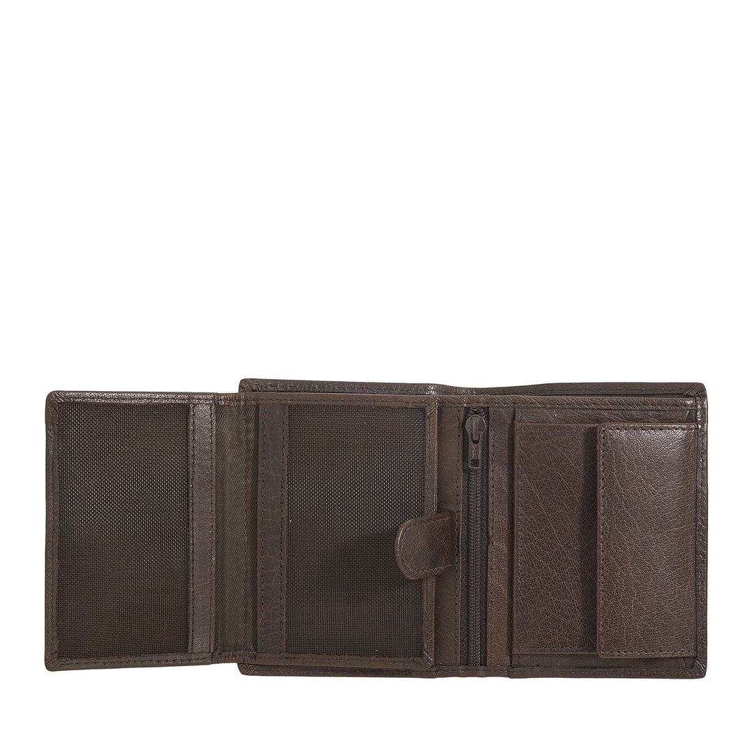 Petit portefeuille pour homme Nuvola Pelle en cuir de buffle avec porte-monnaie - Portefeuille vertical compact avec fermeture éclair, poches transparentes et porte-cartes