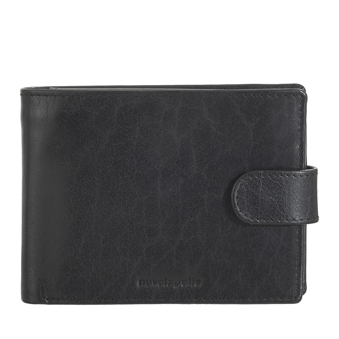 Portefeuille pour Homme Nuvola Pelle en Cuir de Buffle avec Fermeture à Bouton - Portefeuilles avec Porte-Monnaie, Porte-Cartes, Documents, Billets, Porte-Photos et Fermeture Éclair Interne