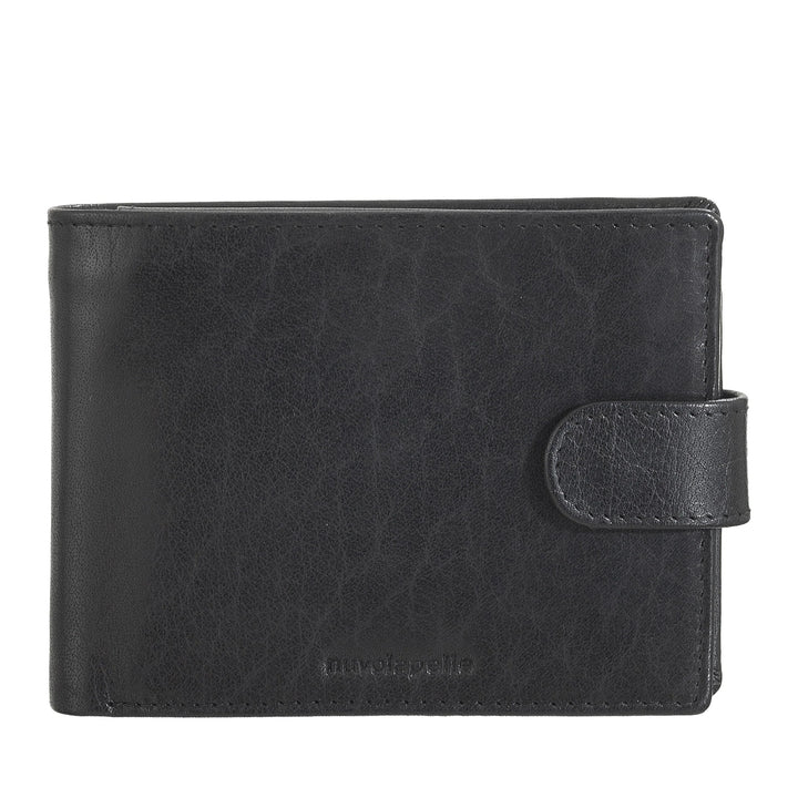 Portefeuille pour Homme Nuvola Pelle en Cuir de Buffle avec Fermeture à Bouton - Portefeuilles avec Porte-Monnaie, Porte-Cartes, Documents, Billets, Porte-Photos et Fermeture Éclair Interne