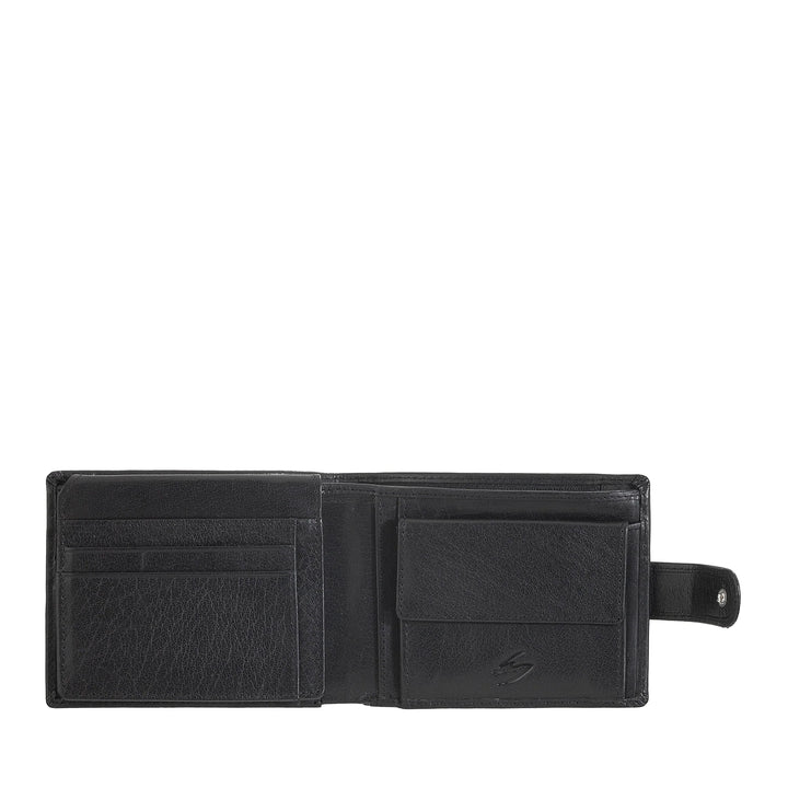 Portefeuille pour Homme Nuvola Pelle en Cuir de Buffle avec Fermeture à Bouton - Portefeuilles avec Porte-Monnaie, Porte-Cartes, Documents, Billets, Porte-Photos et Fermeture Éclair Interne