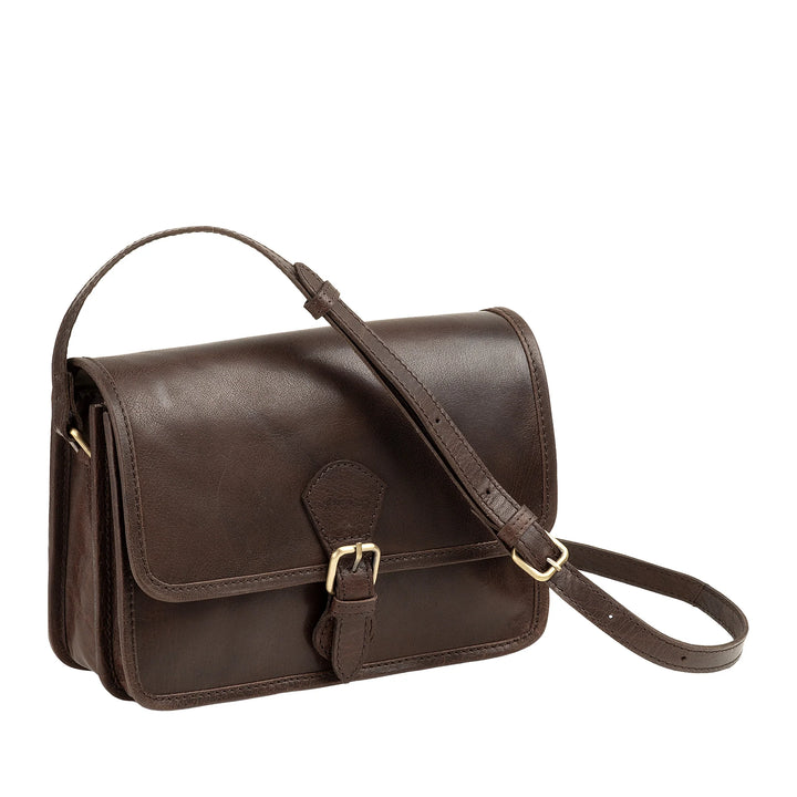 Nuvola Pelle Damen-Umhängetasche aus echtem Vintage-Büffelleder – elegante kleine Klappentasche mit Magnetverschluss mit Schnalle und verstellbarem Schultergurt