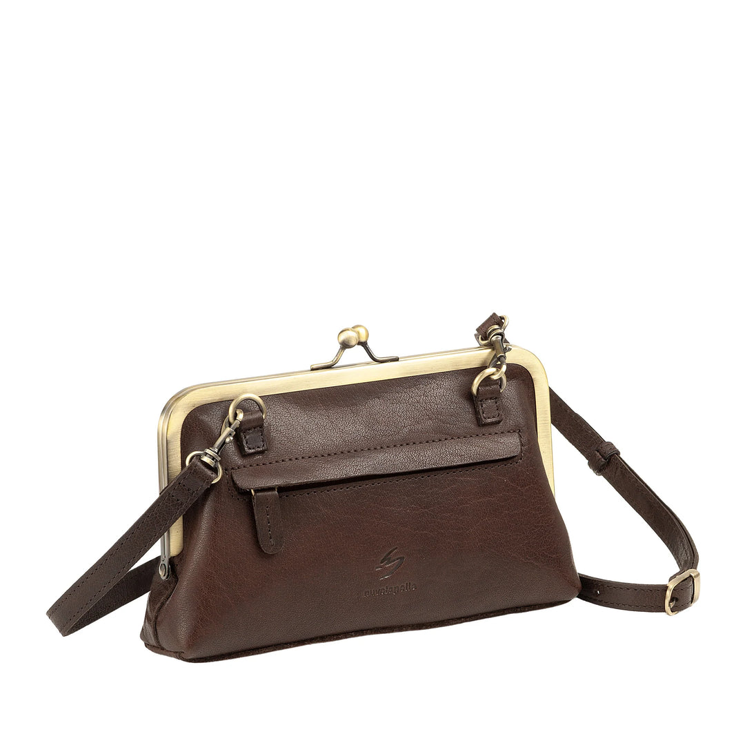 Nuvola Pelle Damentasche aus echtem Vintage-Büffelleder mit Clic-Clac-Verschluss und verstellbarem, abnehmbarem Schultergurt – kleine, elegante Retro-Handtasche