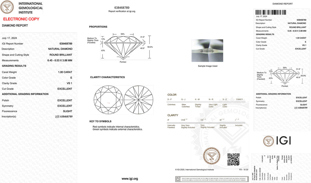 IGI 1,00CT Investissement certifié Couleur et pureté de diamant VS1