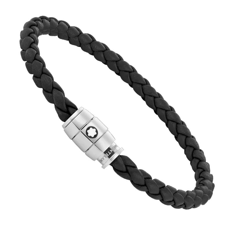 Montblanc bracciale pelle intrecciata nera chiusura a 3 anelli misura M 13089663