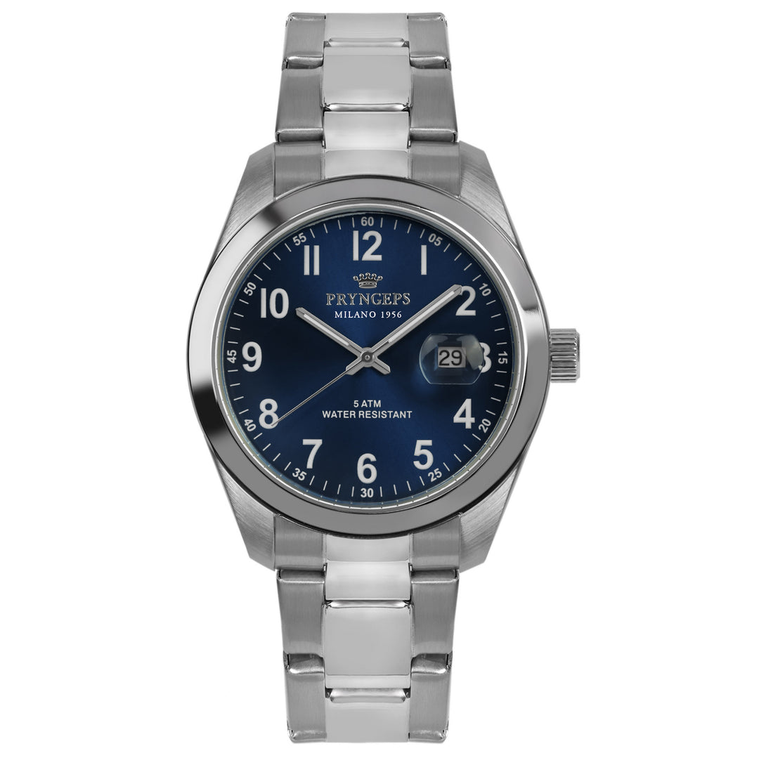 Pryngeps Herrenuhr 40 mm weißer Stahl Quarz A1034/1 BL