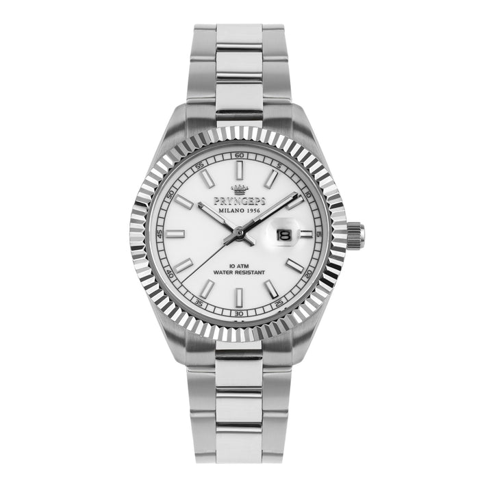 Pryngeps Herrenuhr 41 mm weißer Stahl Quarz A1212 BI