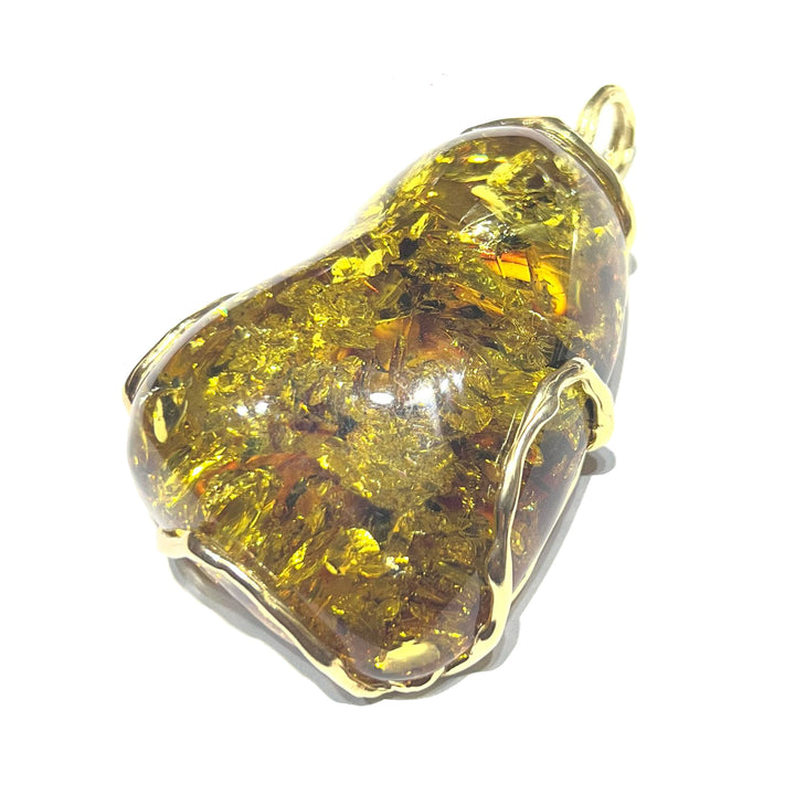 Capodagli-Bernstein-Anhänger, Fassung aus 925er Silber, Gelbgold-PVD-Finish, AC 00271