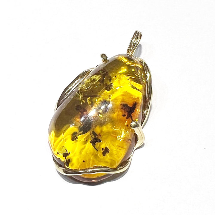 Capodagli-Bernstein-Anhänger, 925er-Silberfassung, Gelbgold-PVD-Finish AC 00358