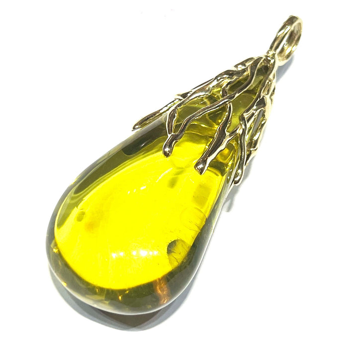 Capodagli Amber pendant, 925 silver setting, yellow gold PVD finish AC 00676
