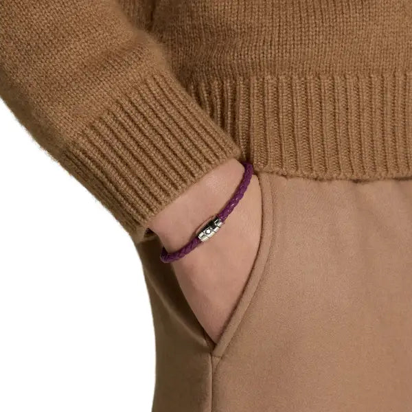 Bracelet Montblanc 3 anneaux en acier et cuir Meisterstück Cassis taille M 13431363