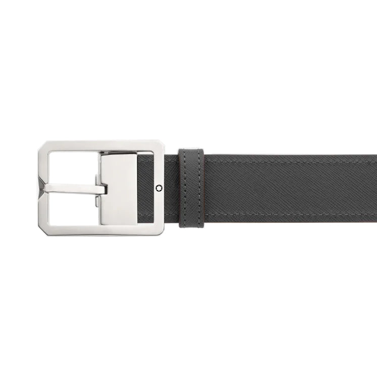 Montblanc cintura 35mm con fibbia rettangolare in pelle marrone/grigio reversibile misura regolabile 131164