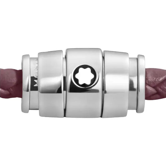 Bracelet Montblanc 3 anneaux en acier et cuir Meisterstück Cassis taille M 13431363