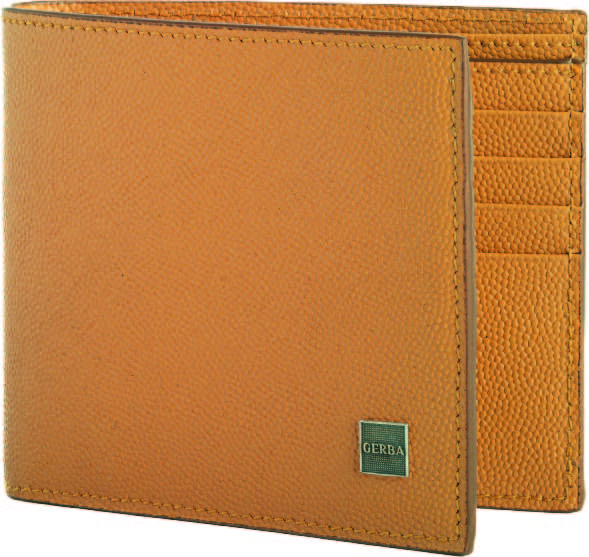 Gerba wallet in mustard colored saffiano calfskin and silver gerba logo GB001 YELLOW