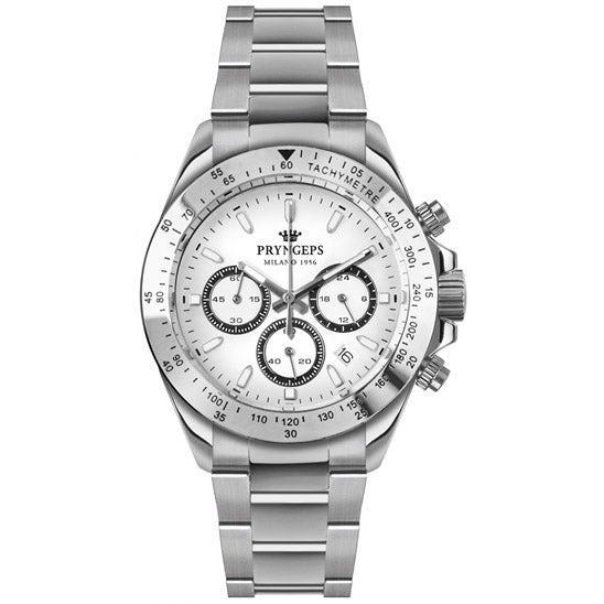 Montre Chrono homme Pryngeps Erre X 40mm acier quartz blanc CR623-1 BI