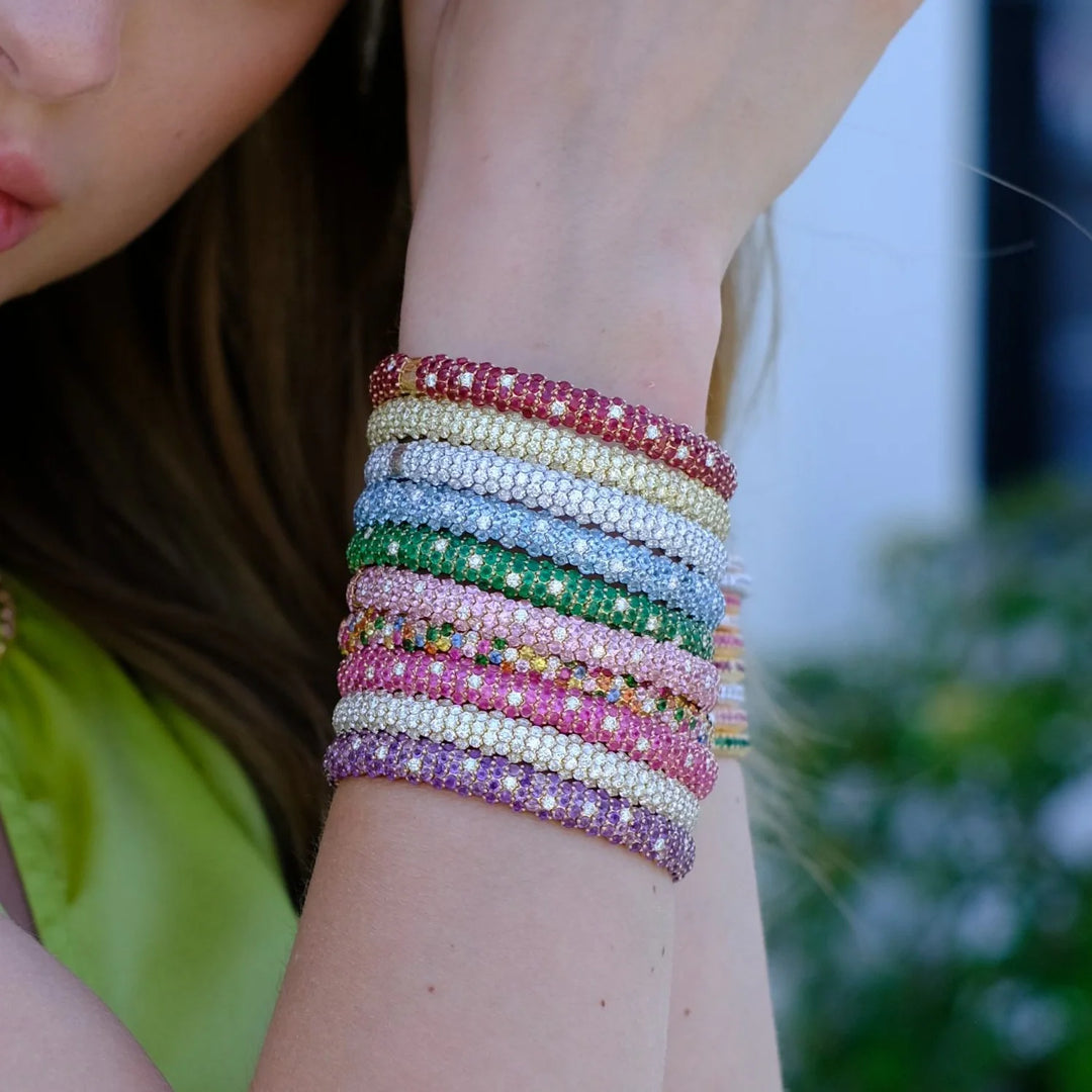 Bracelet élastique bombé Zydo avec topaze bleue or blanc topaze bleue 63554