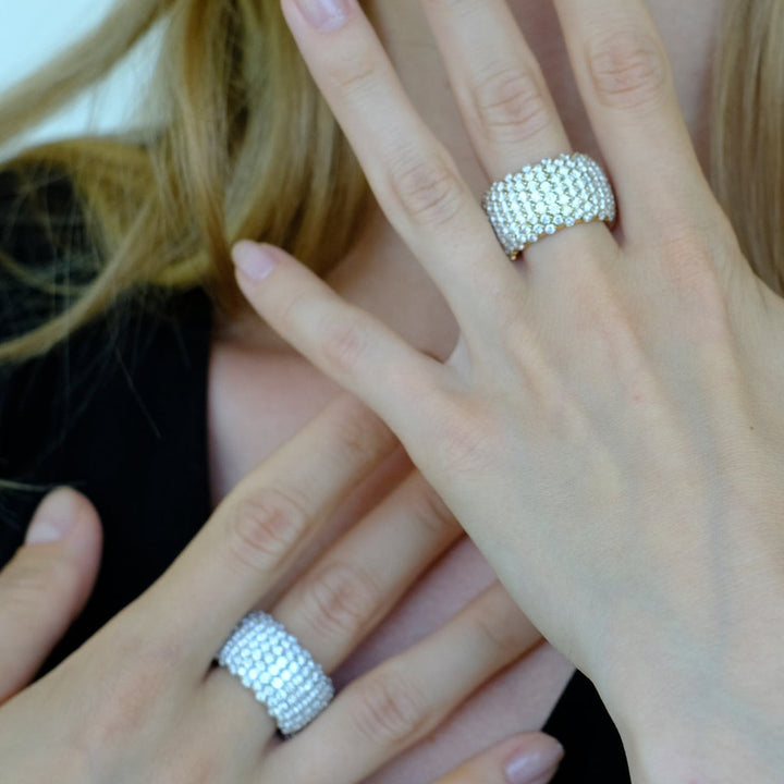 Bague élastique bombée Zydo avec diamants or blanc 60460