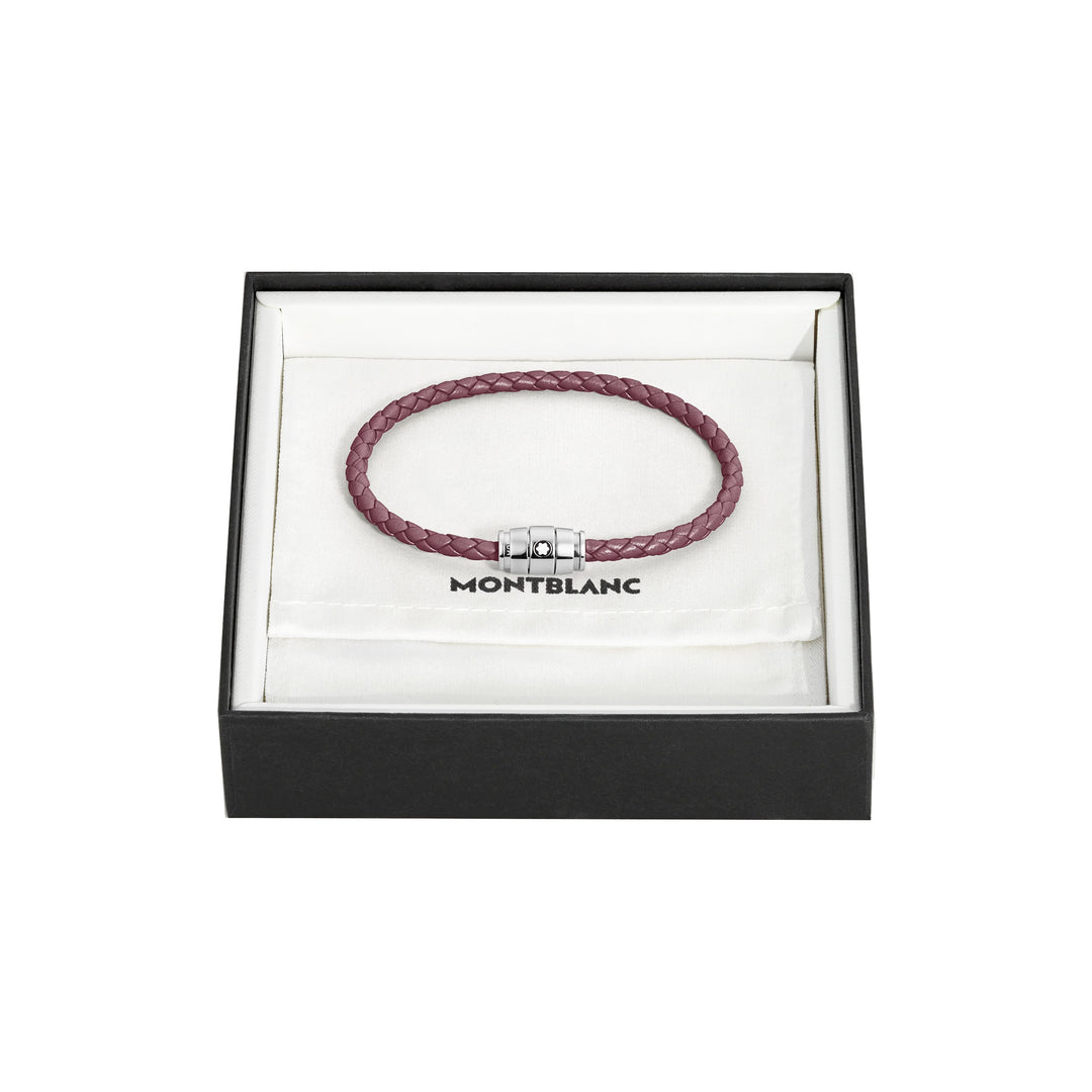 Bracelet Montblanc 3 anneaux en acier et cuir Meisterstück Cassis taille S 13431360
