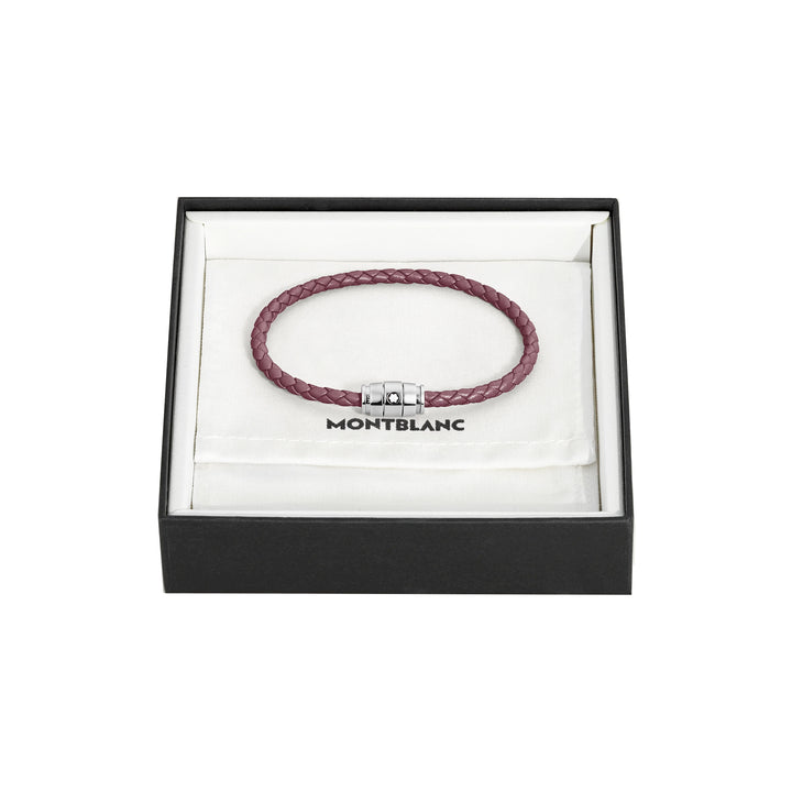 Bracelet Montblanc 3 anneaux en acier et cuir Meisterstück Cassis taille S 13431360