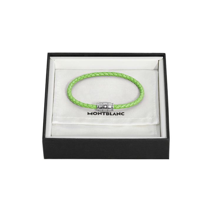 Montblanc bracciale in acciaio a 3 anelli e pelle Meisterstück Lime misura M 13429263