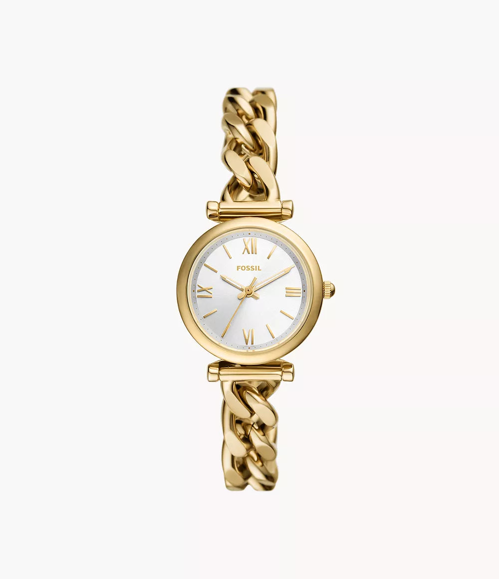 Fossil watch Carlie Mini 28mm silver quartz steel PVD finish yellow gold ES5329