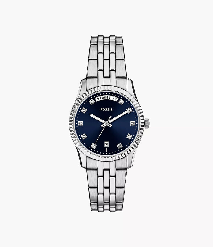 Fossile Uhr Scarlette 34 mm blauer Quarzstahl ES5457