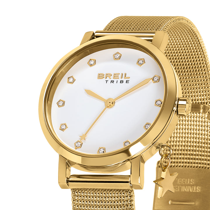 Beil Watch Emily 30 mm weißer kubischer Zirkonia Quarz Stahl Finish IP Gold EW0787