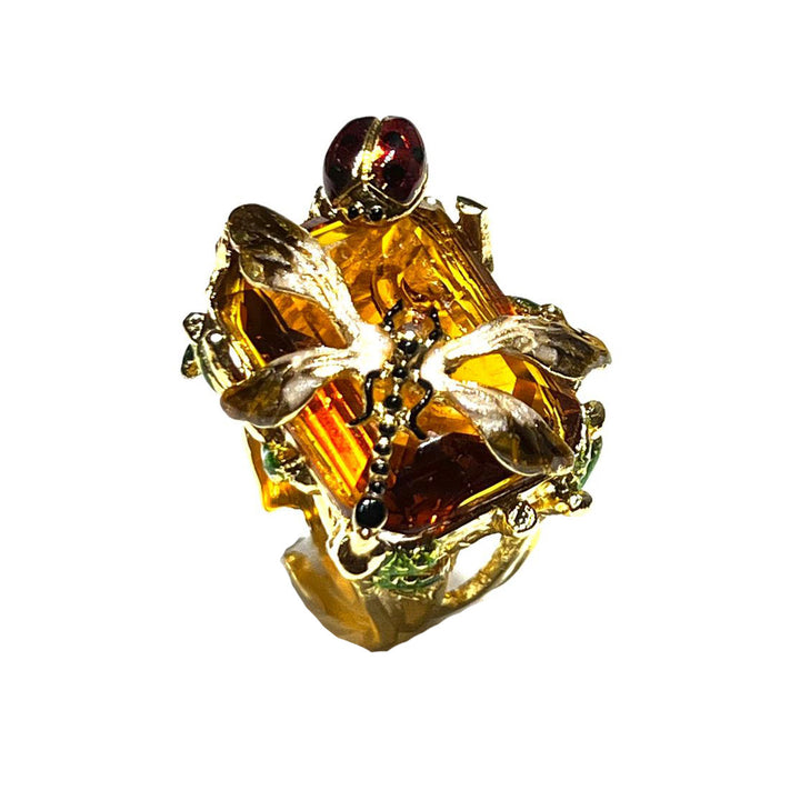 Federica Rossi anello Libellula e Coccinella cristallo bronzo placcato in oro 18kt FR.AN.26