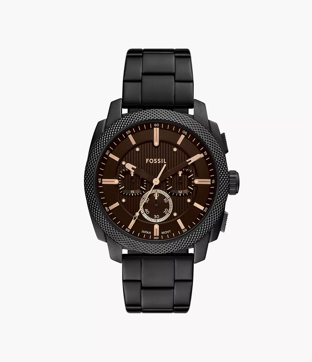 Fossil Machine Chrono Uhr 44 mm, schwarzer Quarzstahl, schwarzes PVS-Finish FS6097