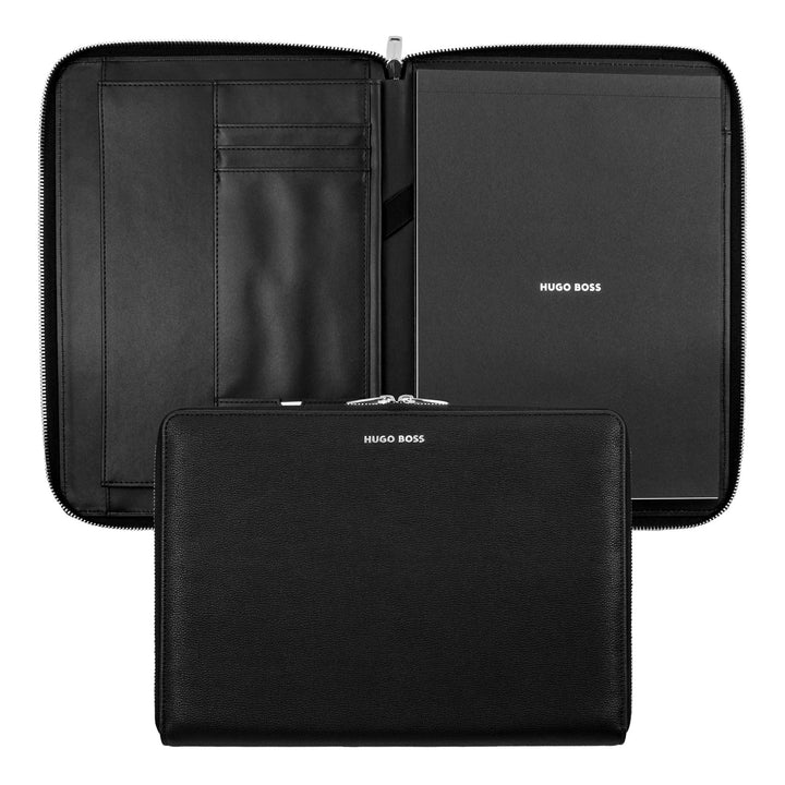 Hugo Boss Conference Folder avec A4 Hinge Pure Pure emblématique Black HTA410A