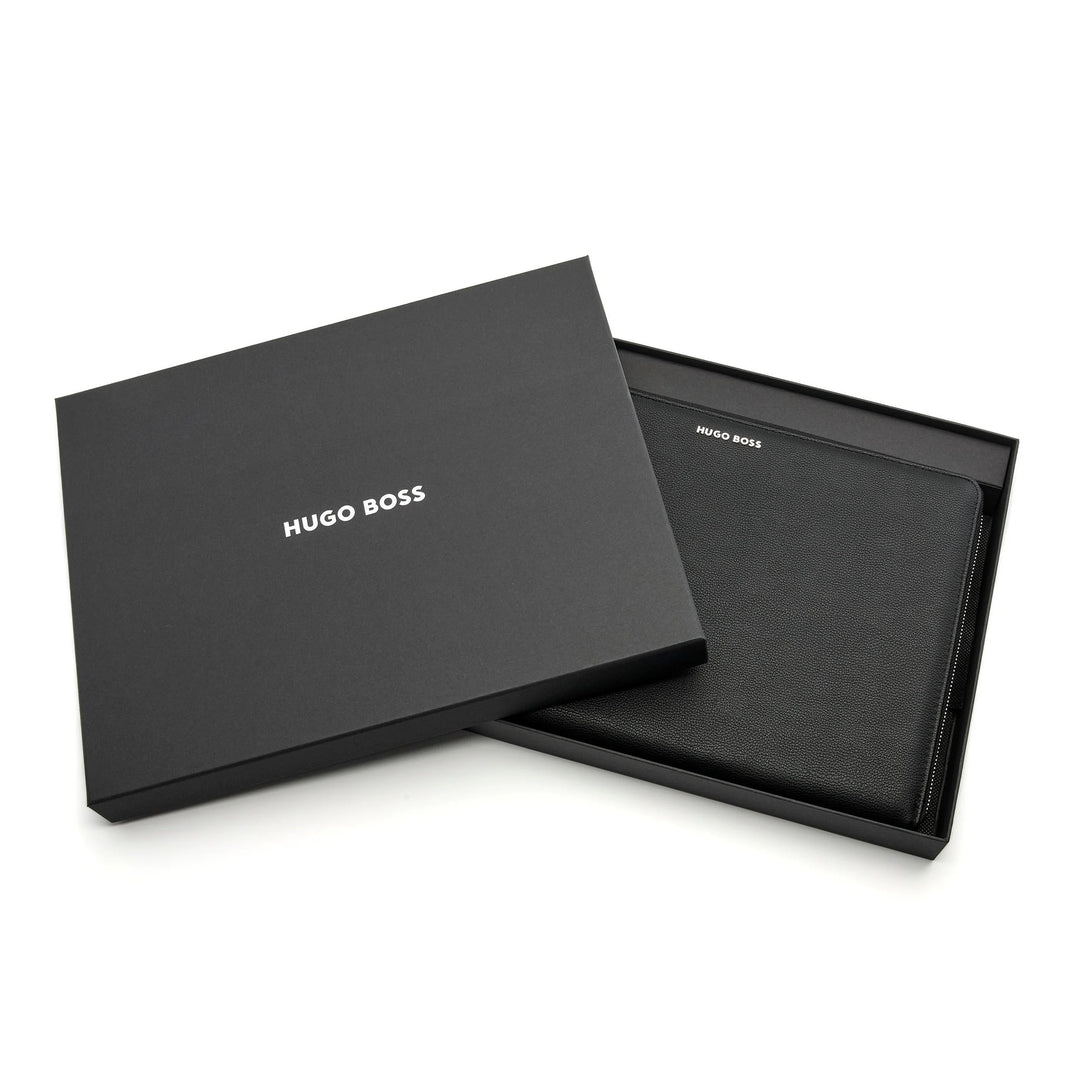 Hugo Boss Conference Folder avec A4 Hinge Pure Pure emblématique Black HTA410A