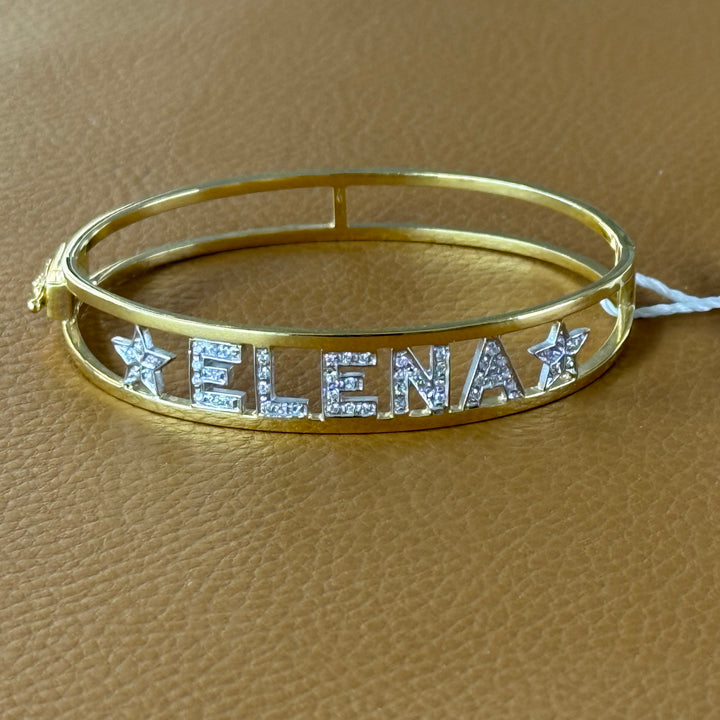 Yellow gold and diamond bracelet with ELENA writing