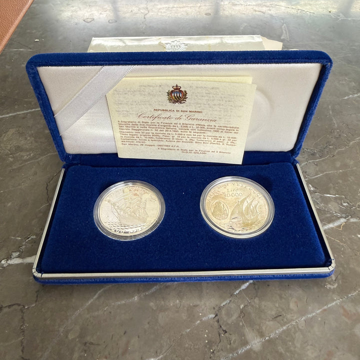 Pièces en argent 5000 10000 Lire République de Saint-Marin Amerigo Vespucci 1995