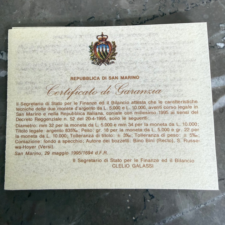 Pièces en argent 5000 10000 Lire République de Saint-Marin Amerigo Vespucci 1995