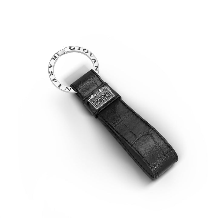 Giovanni Raspini black croco leather key ring 925 silver L0021