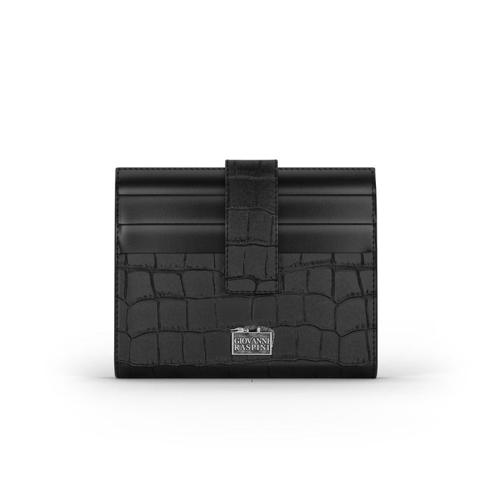 Portefeuille porte-cartes en cuir croco noir Giovanni Raspini argent 925 L0025