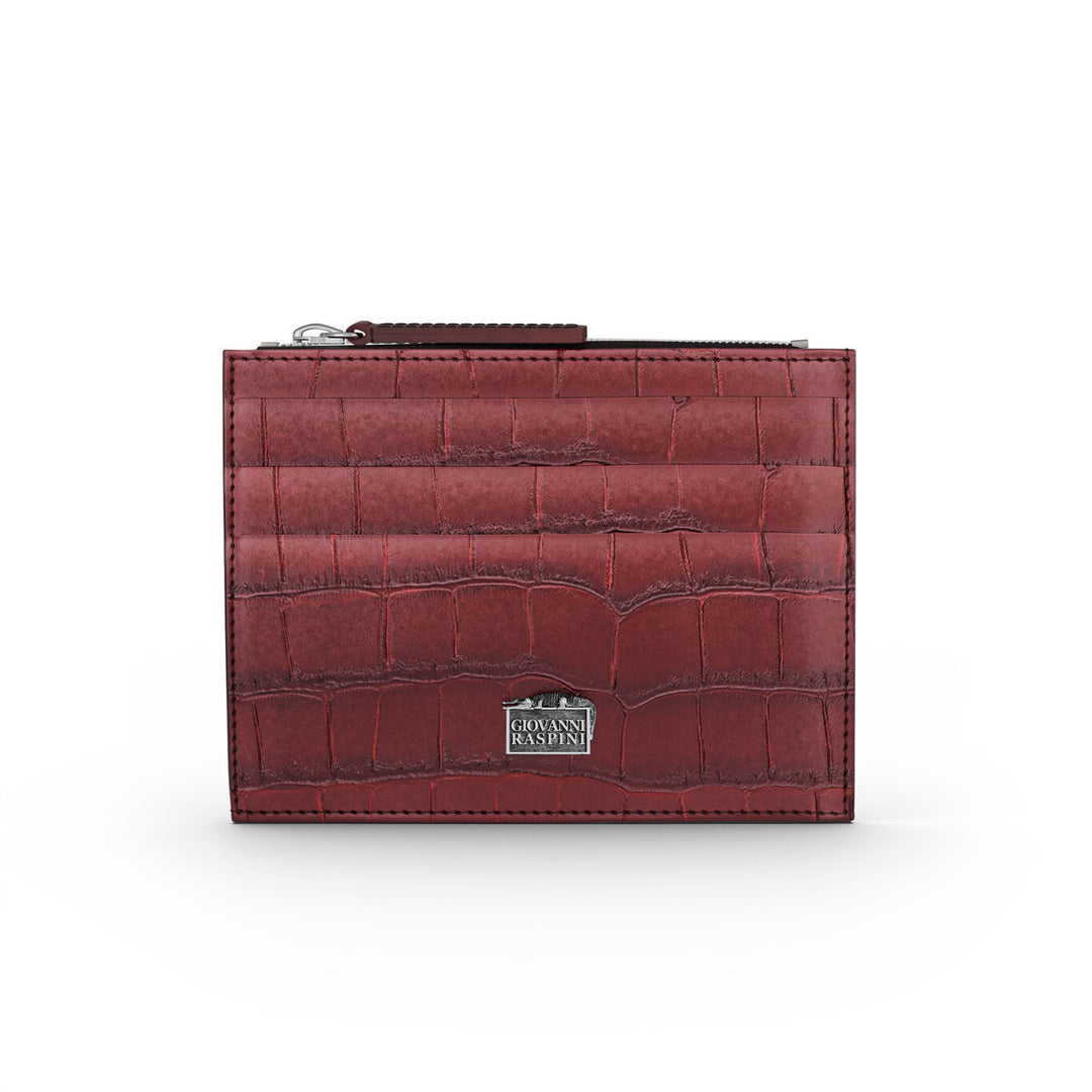 Giovanni Raspini portacarte con zip pelle croco borgogna argento 925 L0030