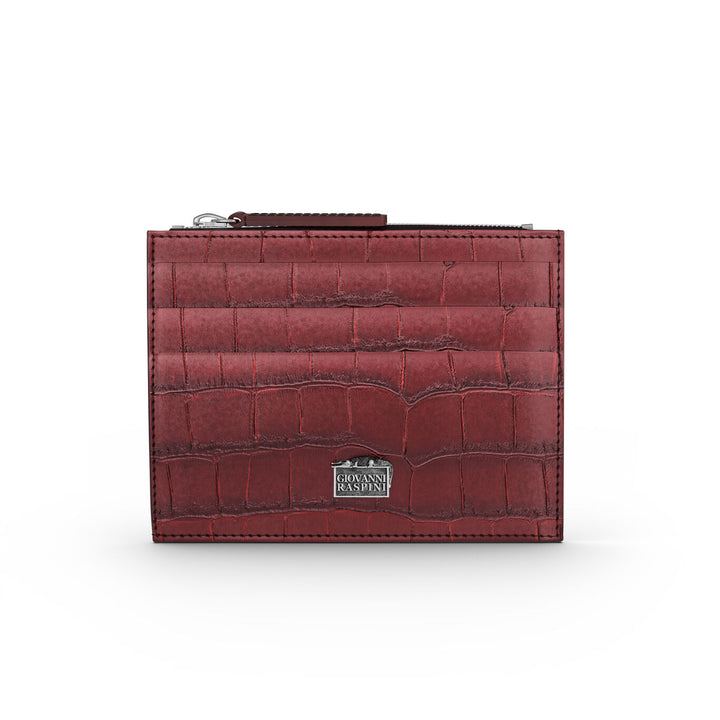 Giovanni Raspini portacarte con zip pelle croco borgogna argento 925 L0030