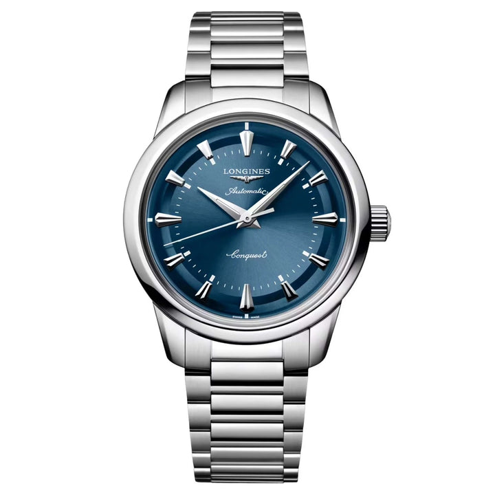 Montre Longines Conquest Heritage 38 mm en acier automatique bleu L1.649.4.92.6