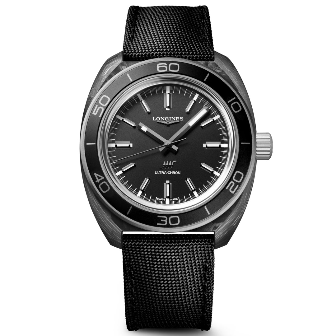 Longines orologio Ultra‑Chron Carbon 43mm antracite automatico titanio e carbonio L2.839.4.52.2