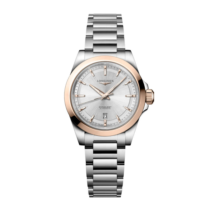 Longines Conquest Uhr 30 mm Automatik Silber Roségold Stahl L3.320.5.72.6