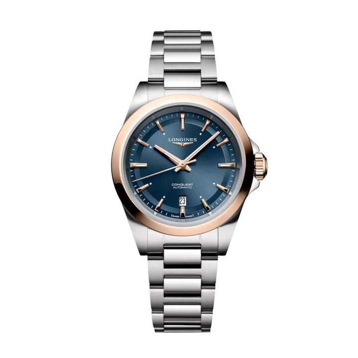 Longines-Uhr Conquest 30 mm blauer Automatikstahl PVD-Finish Roségold L3.320.5.92.6
