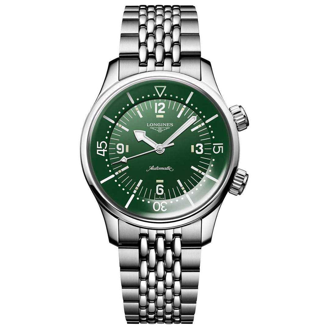 Longines Legend Div 39mm Watch Automatic Green Steel L3.764.4.4.06.6