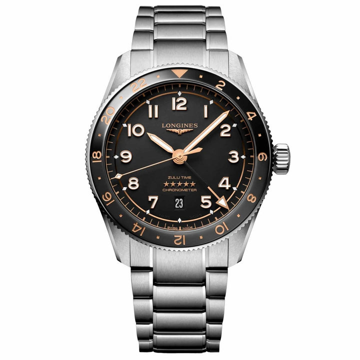 Longines Uhr Spirit Zulu Time 39 mm schwarzer Automatikstahl L3.802.4.50.6
