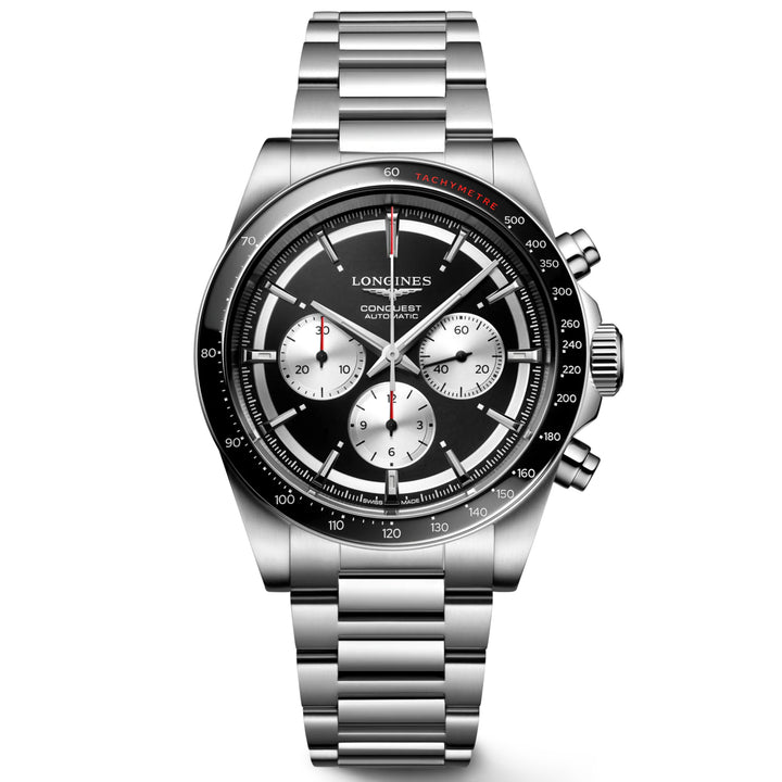 Longines Conquest Chronograph, 42 mm, schwarze Automatikuhr aus Stahl, L3.835.4.52.6