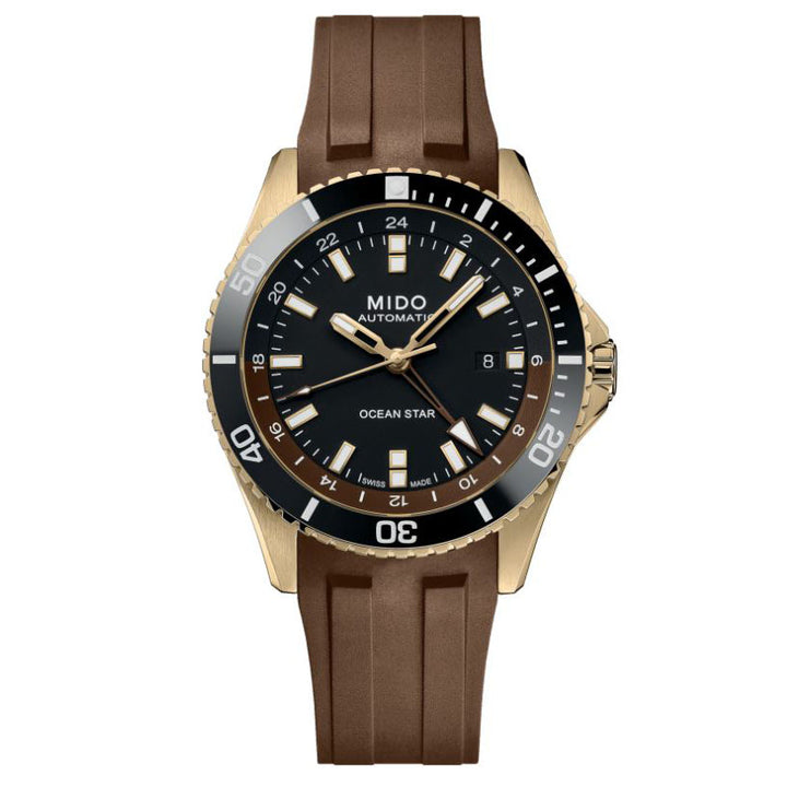 Mido watch Ocean Star GMT 44mm black automatic steel PVD yellow gold finish M026.629.37.291.00