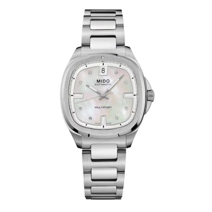 Montre Mido Multifort TV 34x35mm nacre diamants automatique acier M049.307.11.106.00
