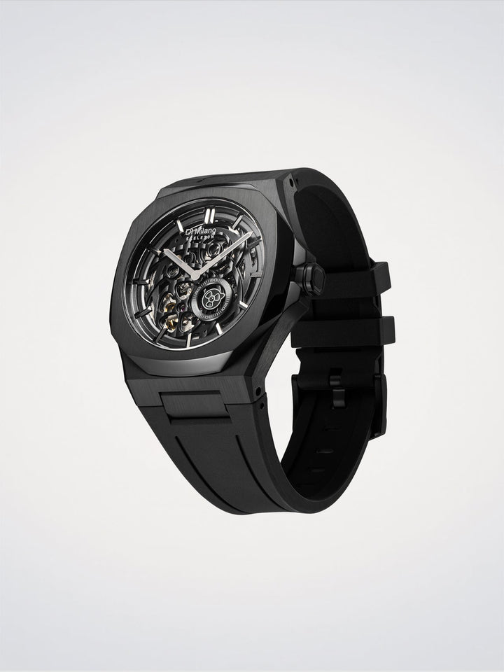 D1 Milano Jet Black Skeleton Rubber 41.5 mm D1-SKRJ17