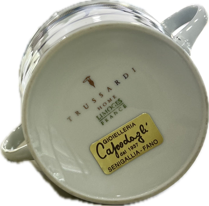 Trussardi set 2 tazzine da caffè con zuccheriera porcellana di Limoges finitura platino LEVRIERI_BLU