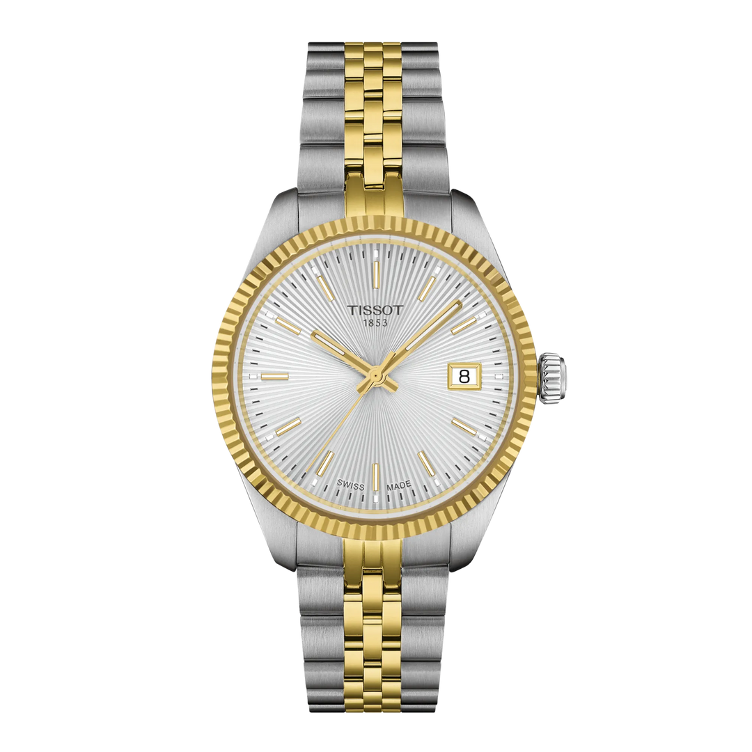 Tissot Ballade watch 34mm silver quartz steel finishes pvd yellow gold t156.210.22.031.00